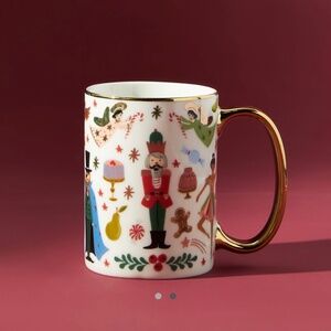 Set of 2 New Anthropologie Rifle Paper Co. Holiday  Nutcracker Mugs